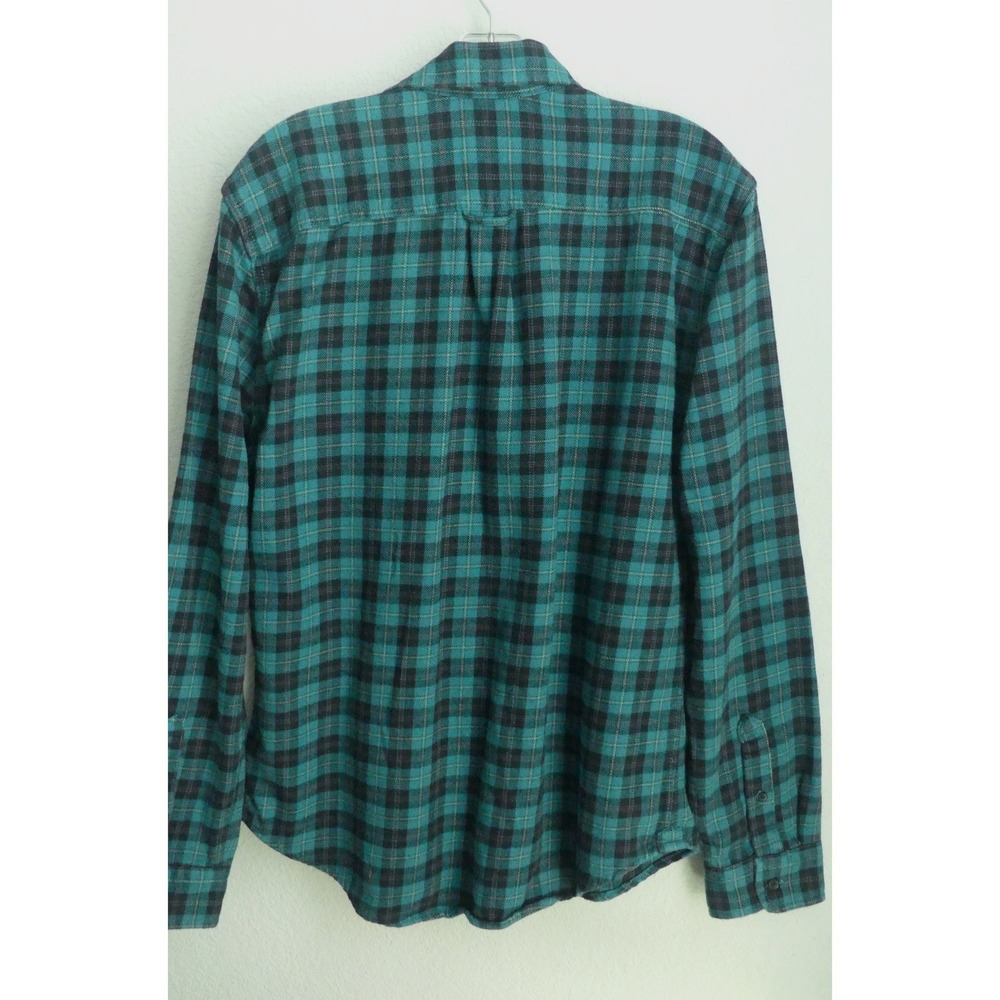 Free Assembly Mens M Plaid Flannel Shirt Teal Black Heavy Cotton Button Down - Picture 3 of 8